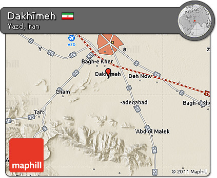 Shaded Relief Map of Dakhīmeh
