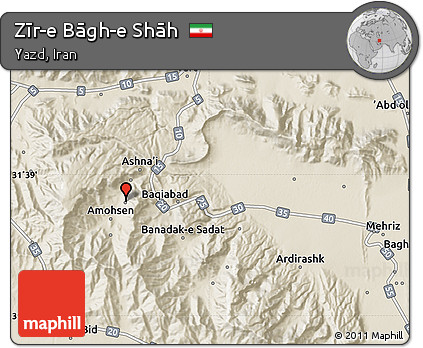 Shaded Relief Map of Zīr-e Bāgh-e Shāh