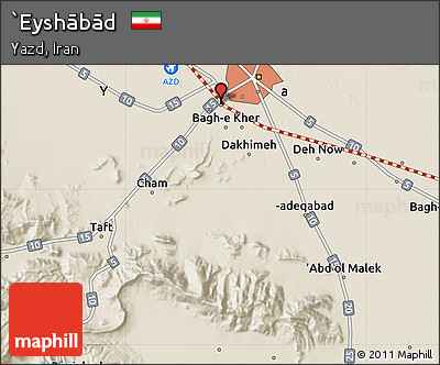 Shaded Relief Map of `Eyshābād