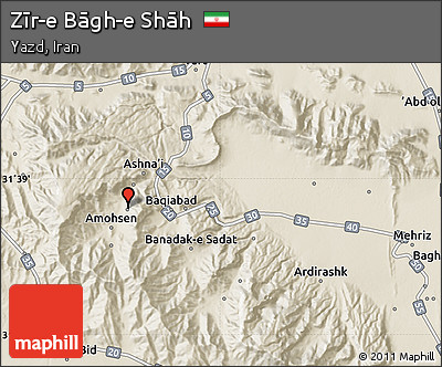 Shaded Relief Map of Zīr-e Bāgh-e Shāh
