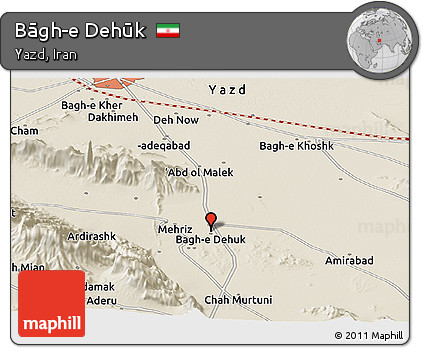 Shaded Relief Panoramic Map of Bāgh-e Dehūk