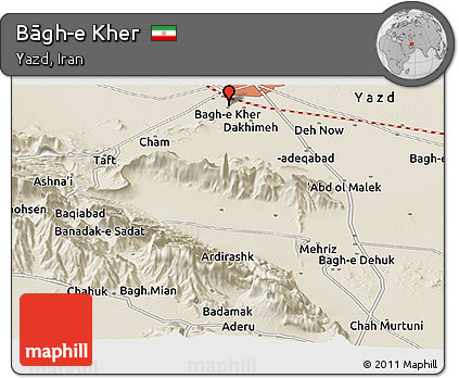 Shaded Relief Panoramic Map of Bāgh-e Kher