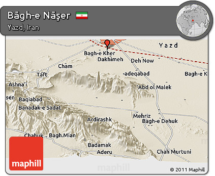 Shaded Relief Panoramic Map of Bāgh-e Nāşer