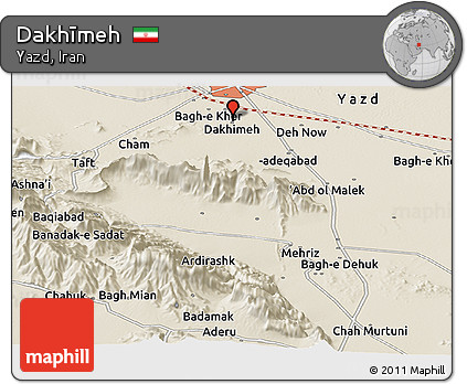 Shaded Relief Panoramic Map of Dakhīmeh