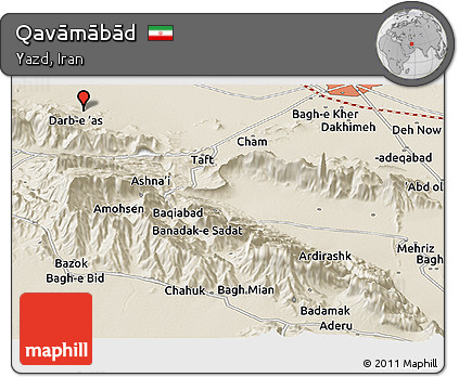 Shaded Relief Panoramic Map of Qavāmābād