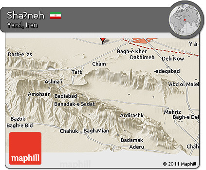 Shaded Relief Panoramic Map of Shaḩneh