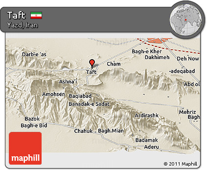 Shaded Relief Panoramic Map of Taft
