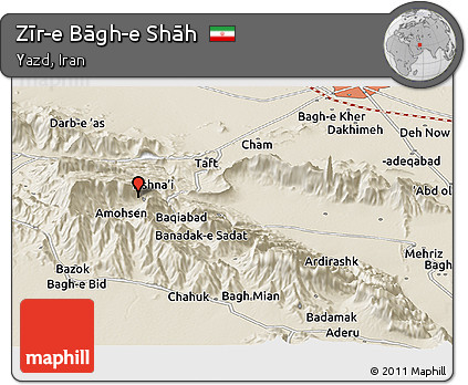 Shaded Relief Panoramic Map of Zīr-e Bāgh-e Shāh