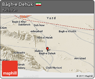 Shaded Relief Panoramic Map of Bāgh-e Dehūk