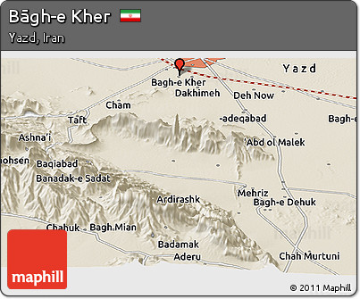 Shaded Relief Panoramic Map of Bāgh-e Kher