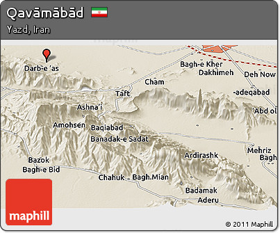 Shaded Relief Panoramic Map of Qavāmābād