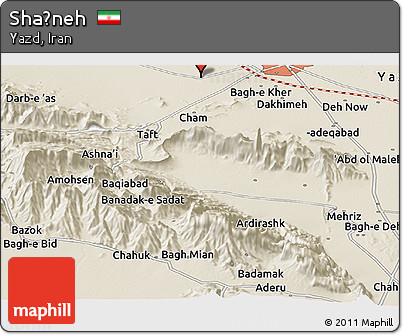 Shaded Relief Panoramic Map of Shaḩneh