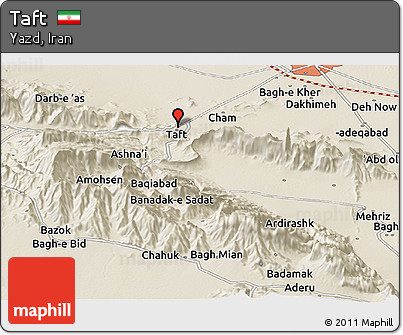 Shaded Relief Panoramic Map of Taft