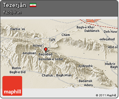 Shaded Relief Panoramic Map of Tezerjān