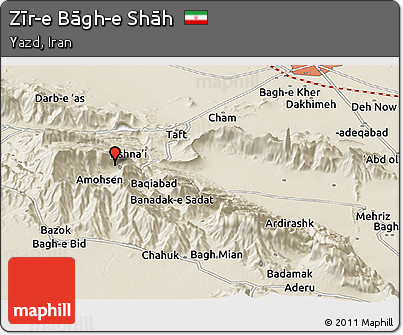 Shaded Relief Panoramic Map of Zīr-e Bāgh-e Shāh