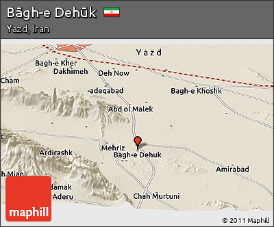 Shaded Relief Panoramic Map of Bāgh-e Dehūk