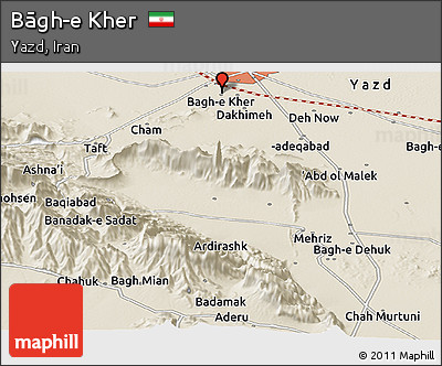 Shaded Relief Panoramic Map of Bāgh-e Kher