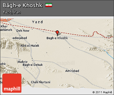 Shaded Relief Panoramic Map of Bāgh-e Khoshk