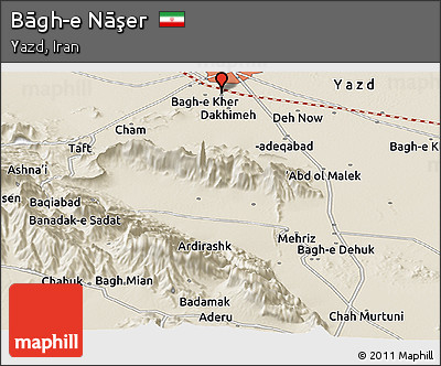 Shaded Relief Panoramic Map of Bāgh-e Nāşer