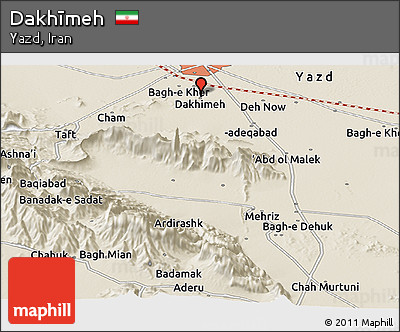 Shaded Relief Panoramic Map of Dakhīmeh