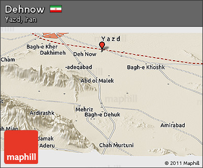 Shaded Relief Panoramic Map of Dehnow