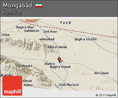 Shaded Relief Panoramic Map of Mongābād