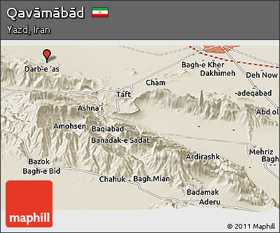 Shaded Relief Panoramic Map of Qavāmābād