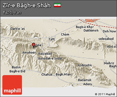 Shaded Relief Panoramic Map of Zīr-e Bāgh-e Shāh