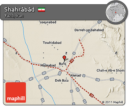 Shaded Relief Map of Shahrābād