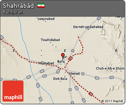 Shaded Relief Map of Shahrābād