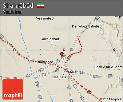Shaded Relief Map of Shahrābād