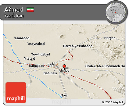 Shaded Relief Panoramic Map of Aḩmad