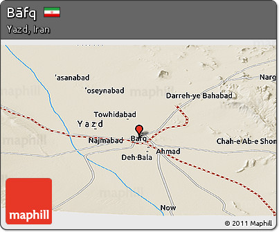 Shaded Relief Panoramic Map of Bāfq