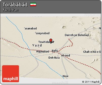 Shaded Relief Panoramic Map of Torābābād