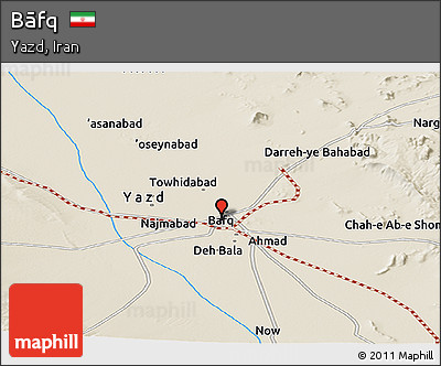 Shaded Relief Panoramic Map of Bāfq
