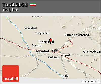 Shaded Relief Panoramic Map of Torābābād