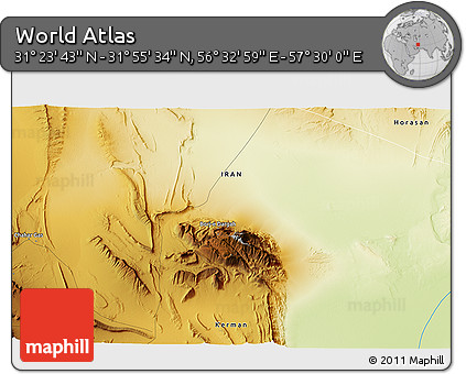 Physical 3D Map of the Area around 31° 39' 38" N, 57° 1' 29" E