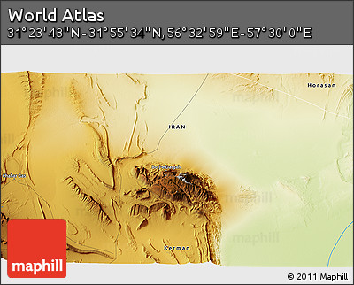 Physical 3D Map of the Area around 31° 39' 38" N, 57° 1' 29" E