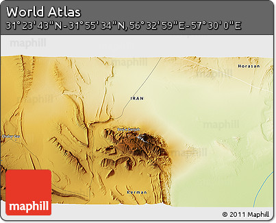 Physical 3D Map of the Area around 31° 39' 38" N, 57° 1' 29" E