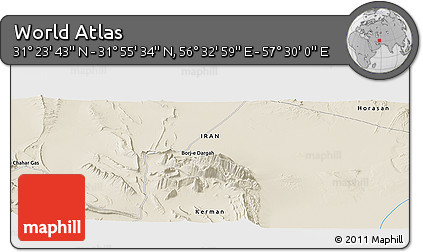 Shaded Relief Panoramic Map of the Area around 31° 39' 38" N, 57° 1' 29" E