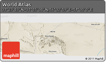 Shaded Relief Panoramic Map of the Area around 31° 39' 38" N, 57° 1' 29" E