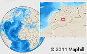 Shaded Relief Location Map of the area around 31° 39' 38" N, 5° 52' 30" W