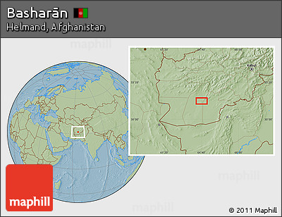 Savanna Style Location Map of Basharān, hill shading