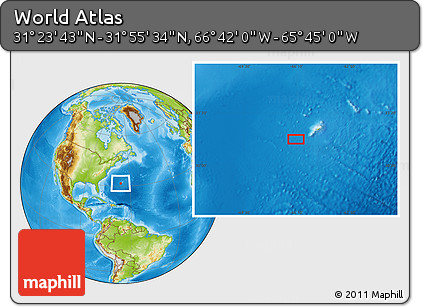 Physical Location Map of the Area around 31° 39' 38" N, 66° 13' 29" W
