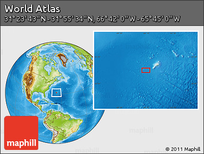 Physical Location Map of the Area around 31° 39' 38" N, 66° 13' 29" W