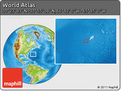 Physical Location Map of the Area around 31° 39' 38" N, 66° 13' 29" W