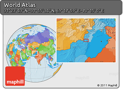 Political Location Map of the Area around 31°&nbsp;39'&nbsp;38"&nbsp;N,&nbsp;69°&nbsp;46'&nbsp;30"&nbsp;E