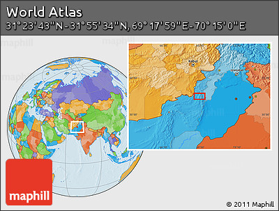 Political Location Map of the Area around 31°&nbsp;39'&nbsp;38"&nbsp;N,&nbsp;69°&nbsp;46'&nbsp;30"&nbsp;E