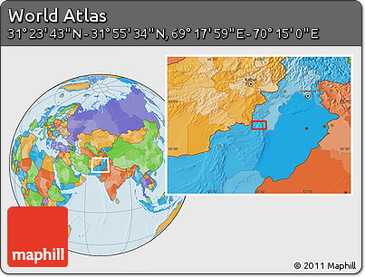 Political Location Map of the Area around 31°&nbsp;39'&nbsp;38"&nbsp;N,&nbsp;69°&nbsp;46'&nbsp;30"&nbsp;E