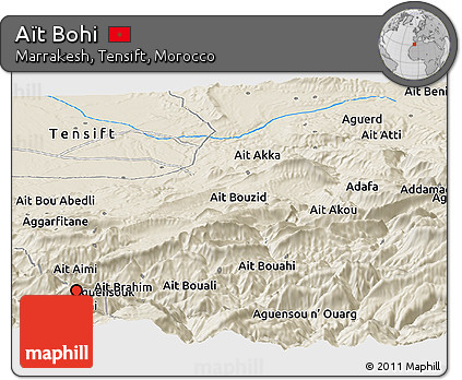 Shaded Relief Panoramic Map of Aït Bohi